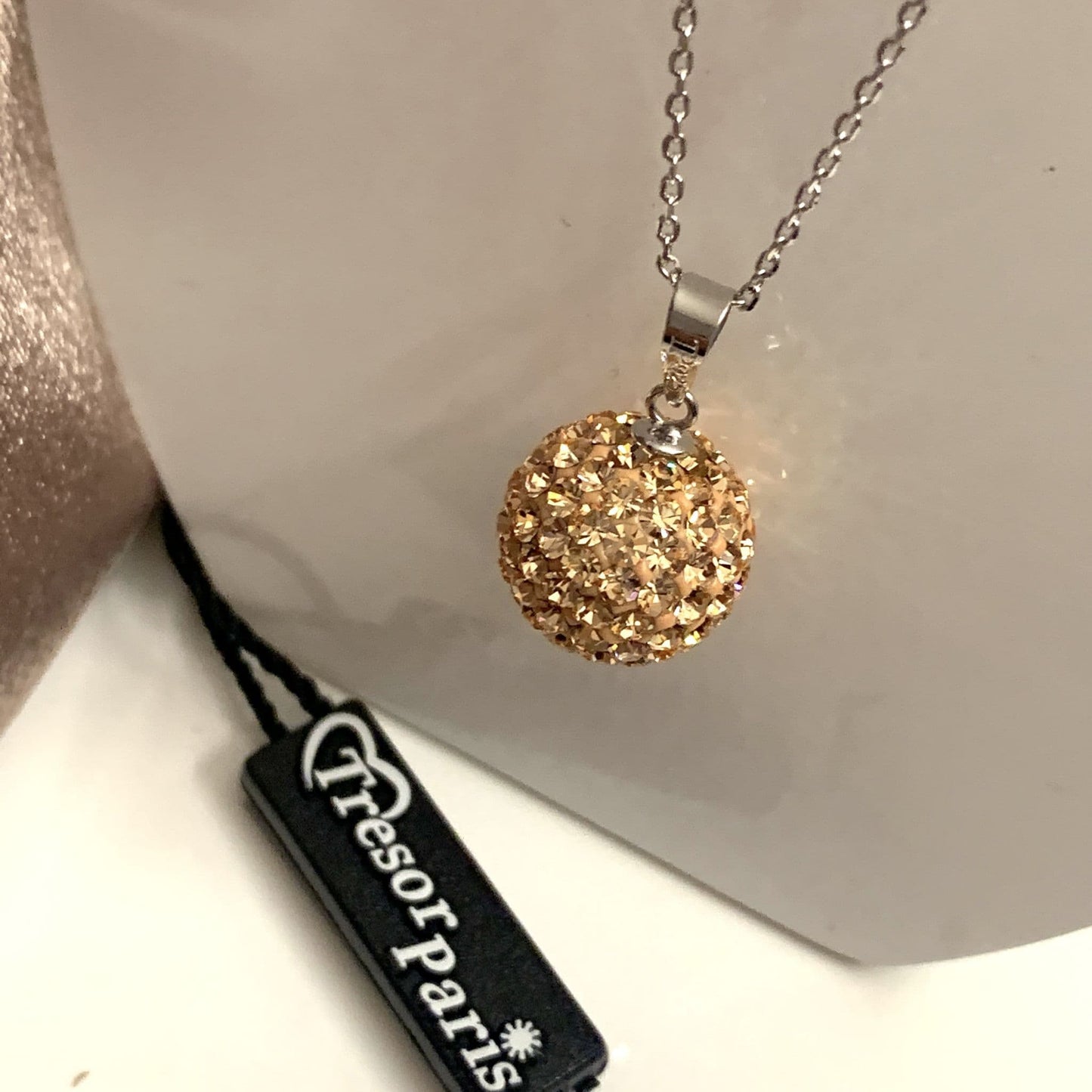 Tresor Paris 12 mm Gold Crystal Medium Bon Bon Round Disco Glitter Ball Necklace Pendant