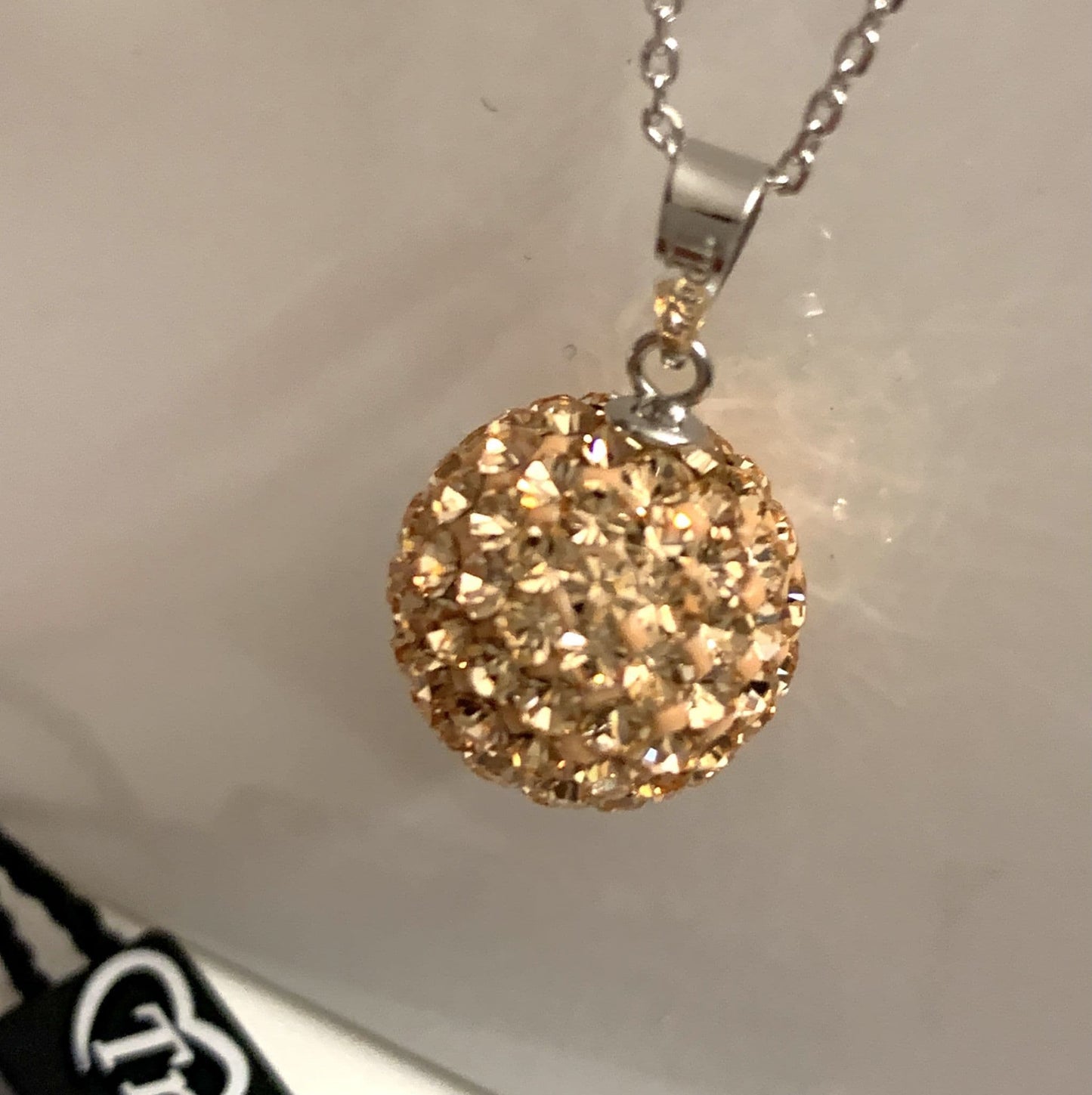 Tresor Paris 14 mm Gold Crystal Large Bon Bon Round Disco Glitter Ball Necklace Pendant