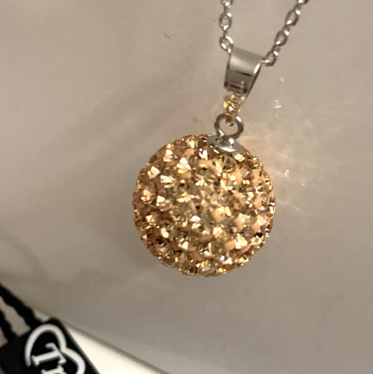 Tresor Paris 14 mm Gold Crystal Large Bon Bon Round Disco Glitter Ball Necklace Pendant
