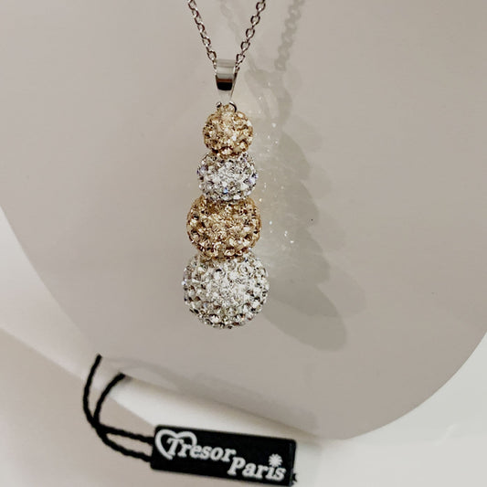 Tresor Paris White and Gold Crystal Necklace Pendant