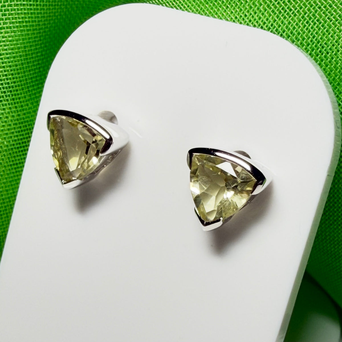 Triangle shape real citrine sterling silver earrings