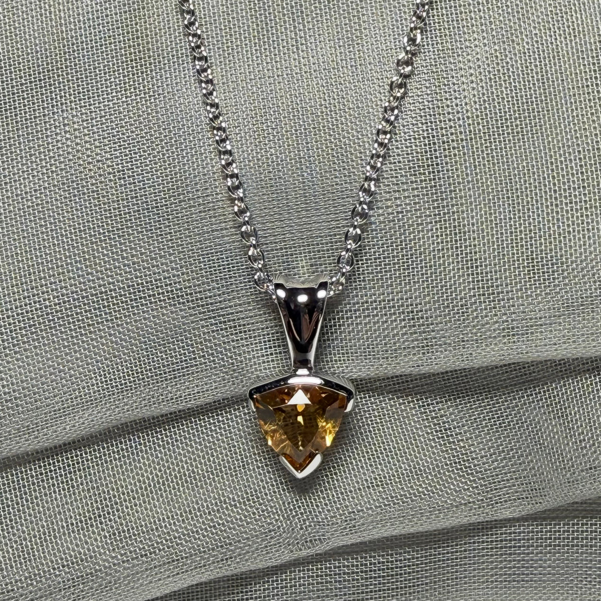 Triangle shaped real citrine necklace sterling silver pendant