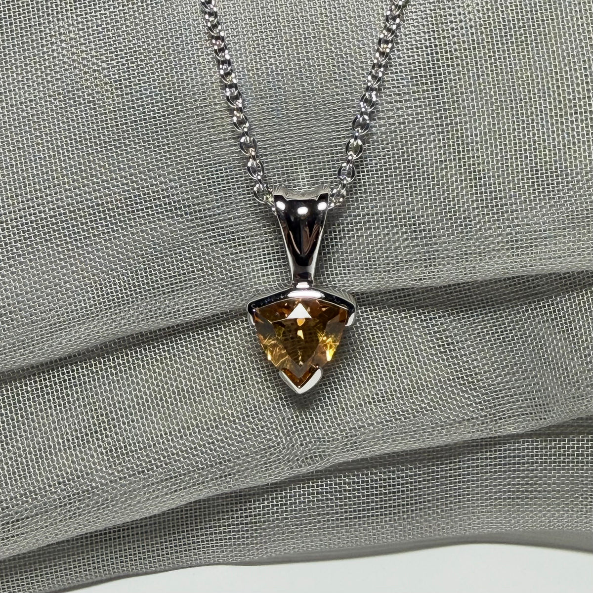 Triangle shaped real citrine necklace sterling silver pendant