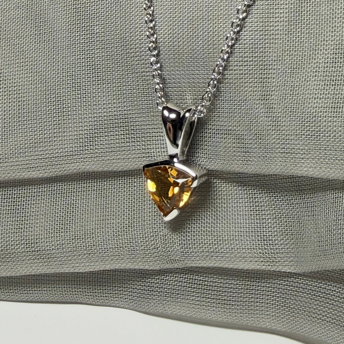 Triangle shaped real citrine necklace sterling silver pendant