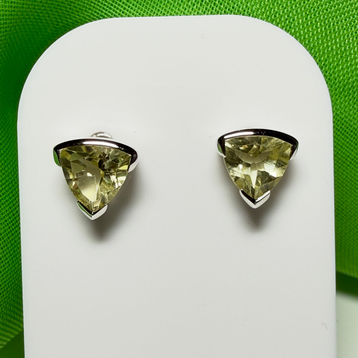 Triangle shape real citrine sterling silver earrings