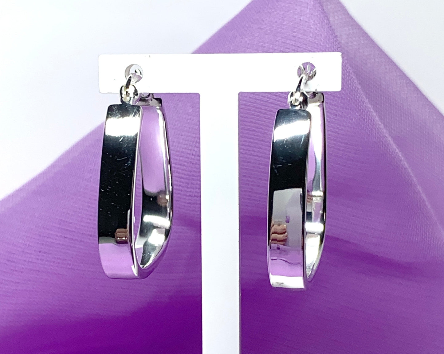Triangle shaped hoop earrings polished sterling silver