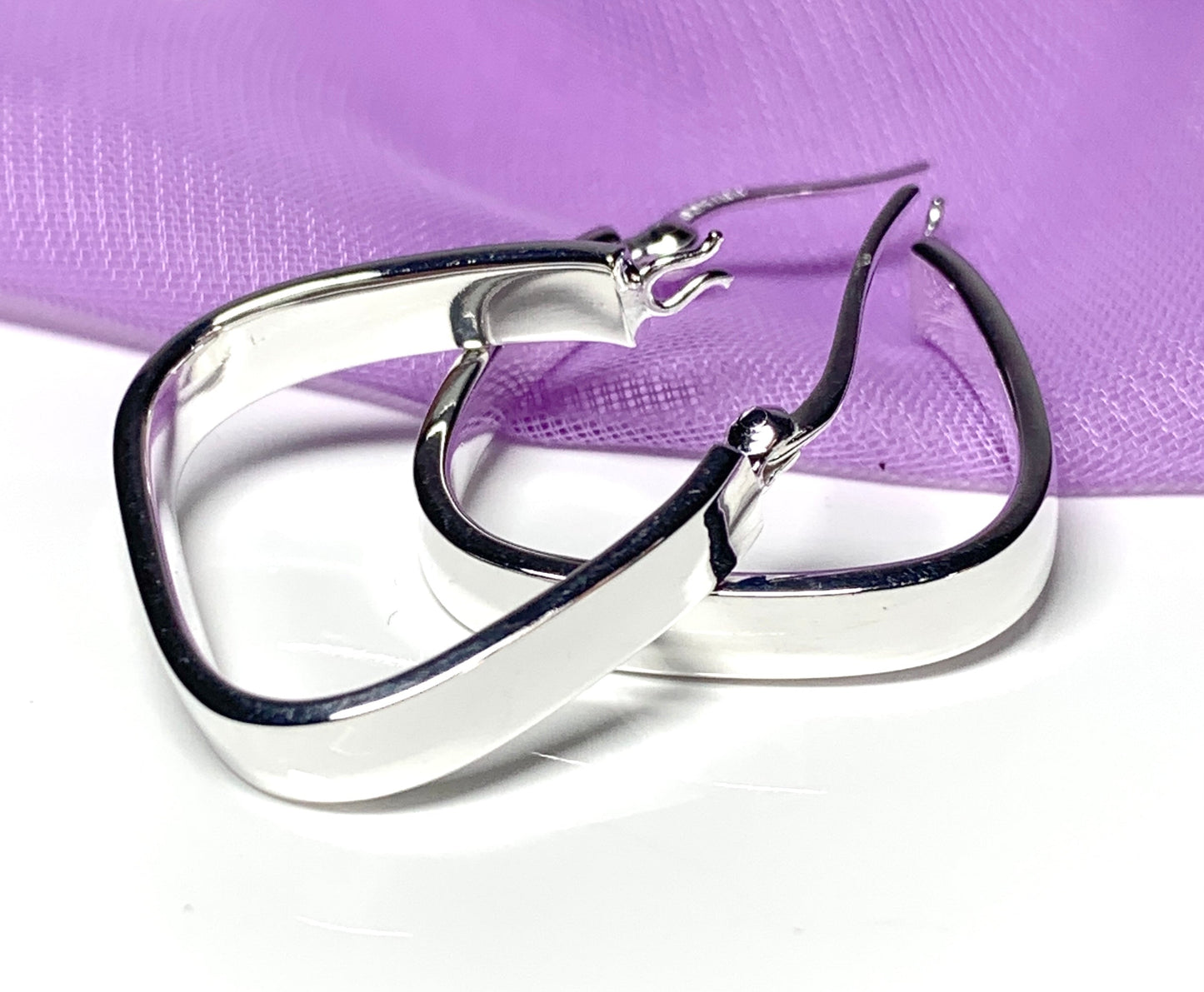 Triangle shaped hoop earrings polished sterling silver