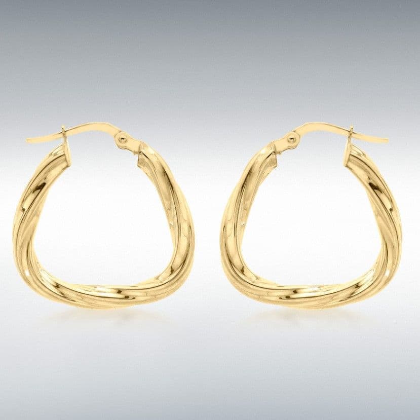Triangle shaped yellow gold hoop earrings 22 mm