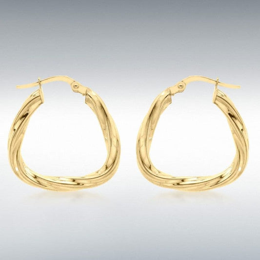 Triangle shaped yellow gold hoop earrings 22 mm