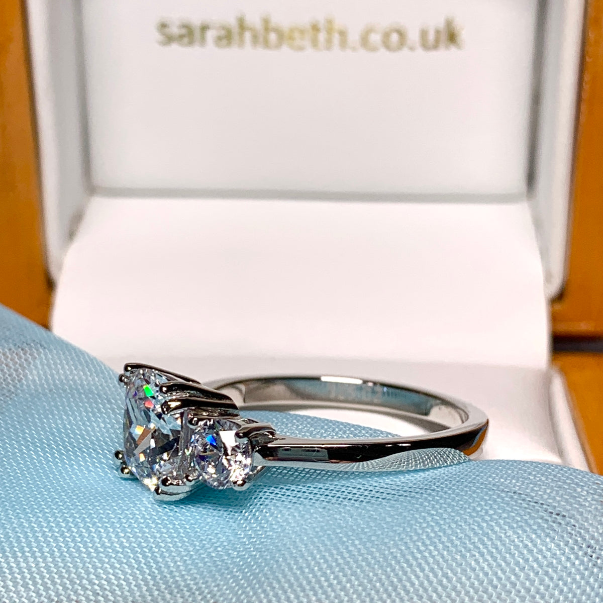 Trilogy ring sterling silver cocktail dress three stone ring