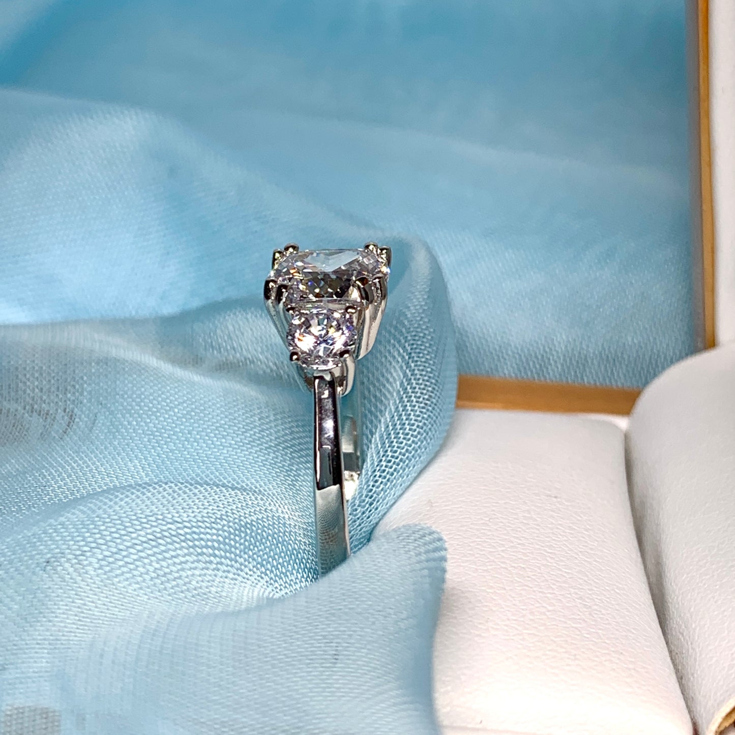 Trilogy ring sterling silver cocktail dress three stone ring