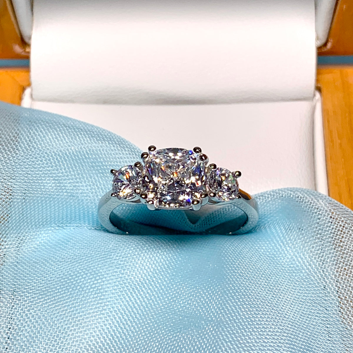 Trilogy ring sterling silver cocktail dress three stone ring