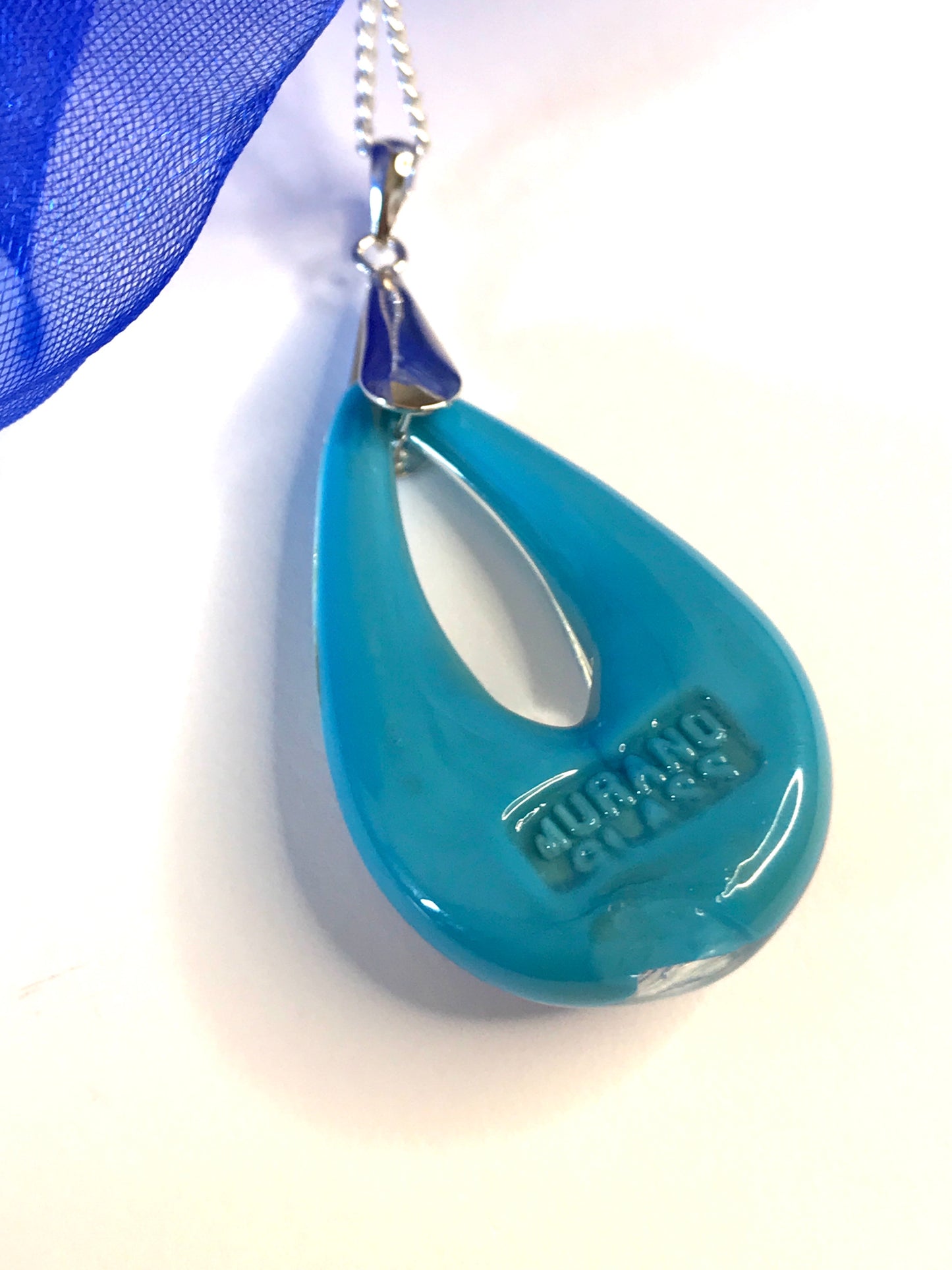 Turquoise blue Murano glass necklace - Elegant tear drop shaped