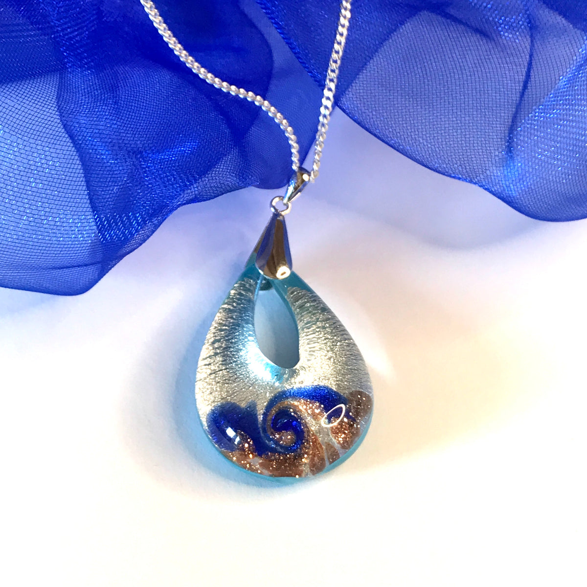 Turquoise blue Murano glass necklace - Elegant tear drop shaped