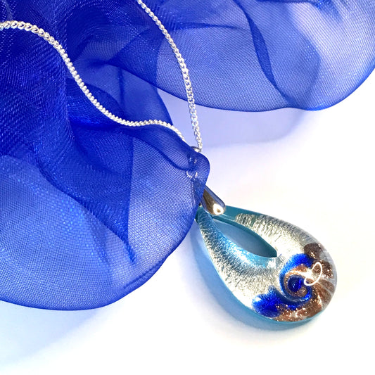 Turquoise blue Murano glass necklace - Elegant tear drop shaped