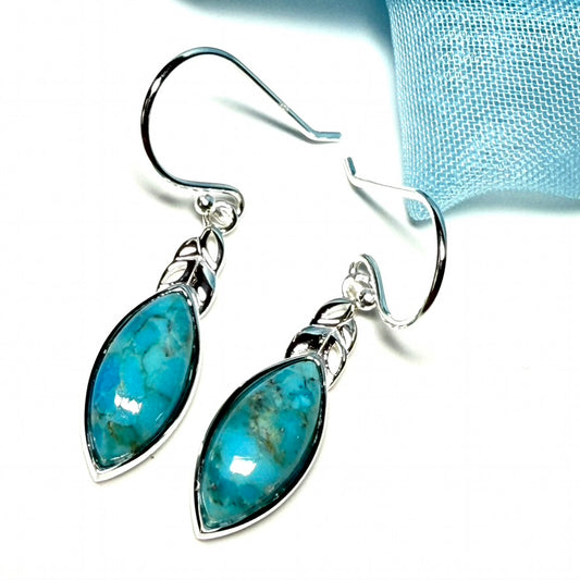 Turquoise drop earrings marquise cut sterling silver
