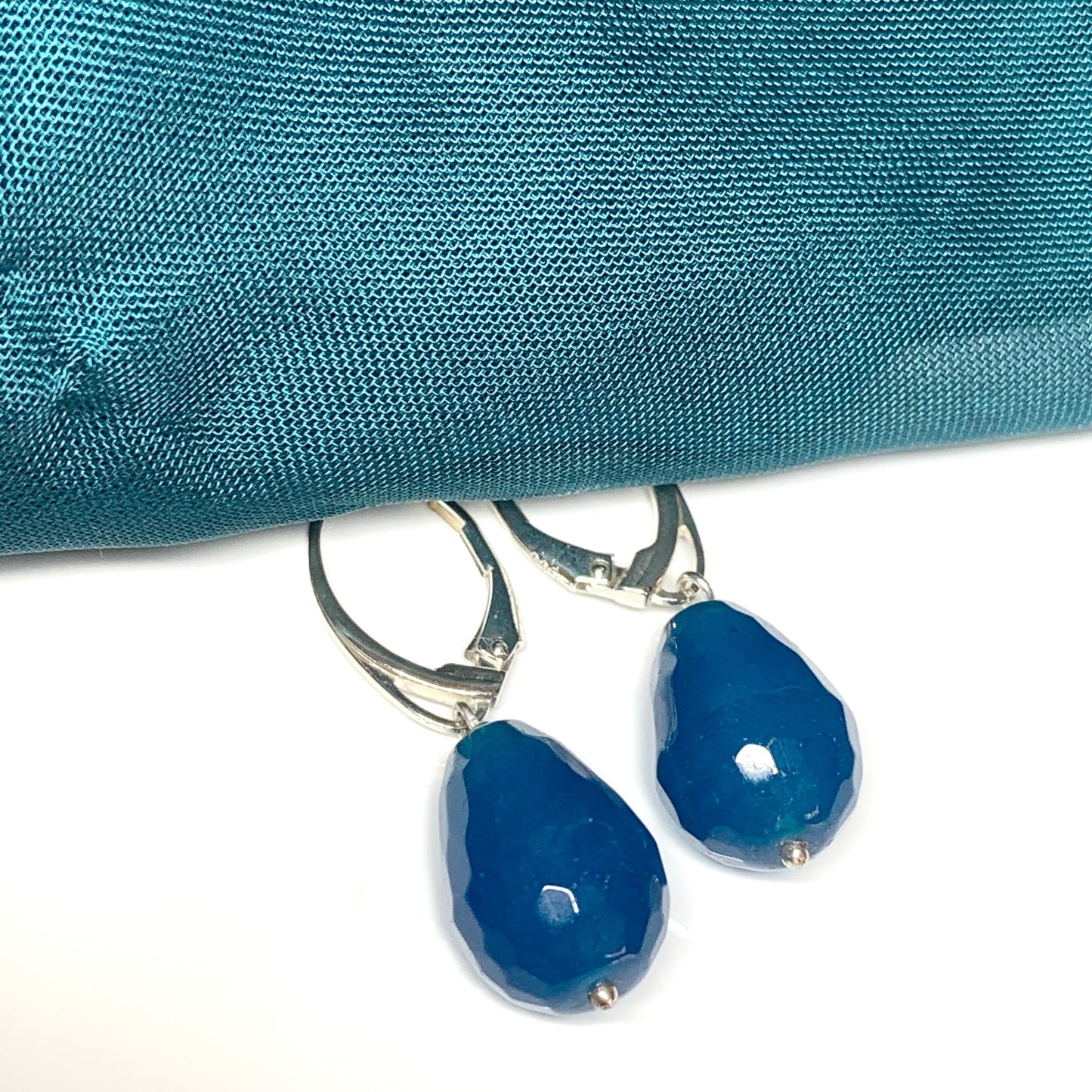 Turquoise agate teardrop shaped drop earrings