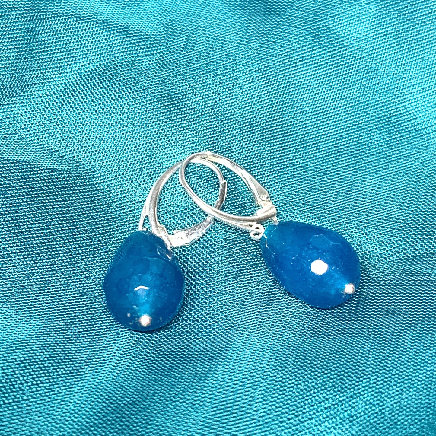 Turquoise agate teardrop shaped drop earrings