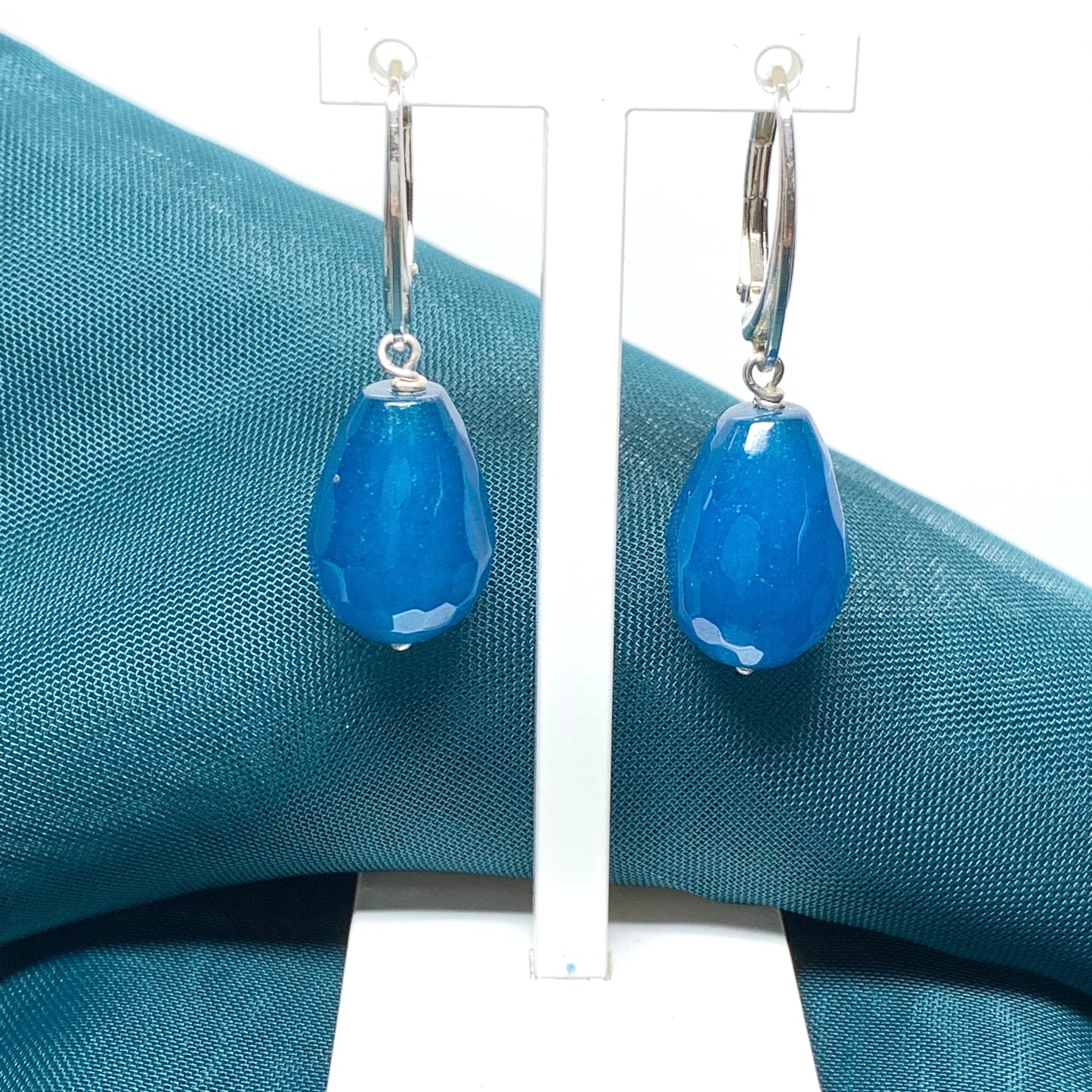 Turquoise agate teardrop shaped drop earrings