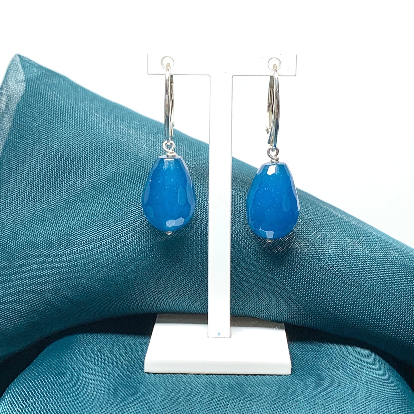 Turquoise agate teardrop shaped drop earrings