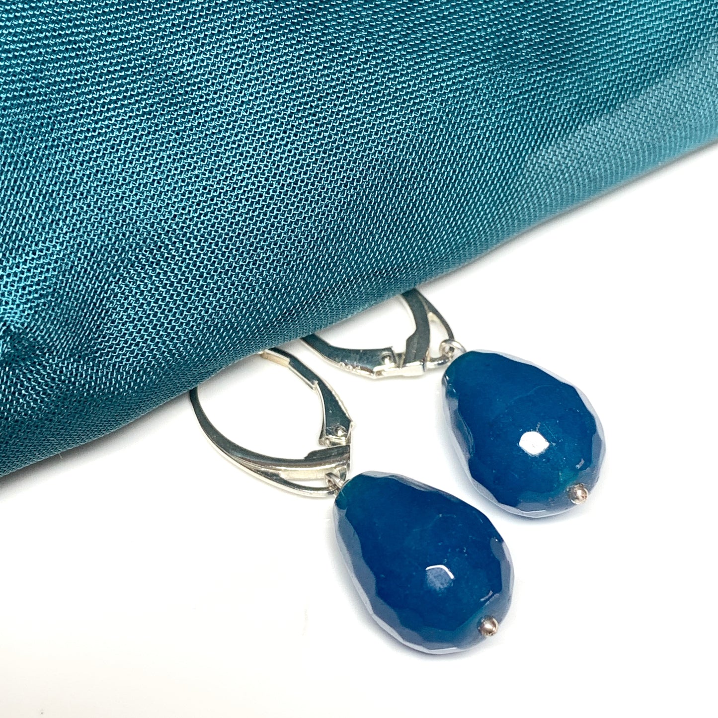 Turquoise agate teardrop shaped drop earrings