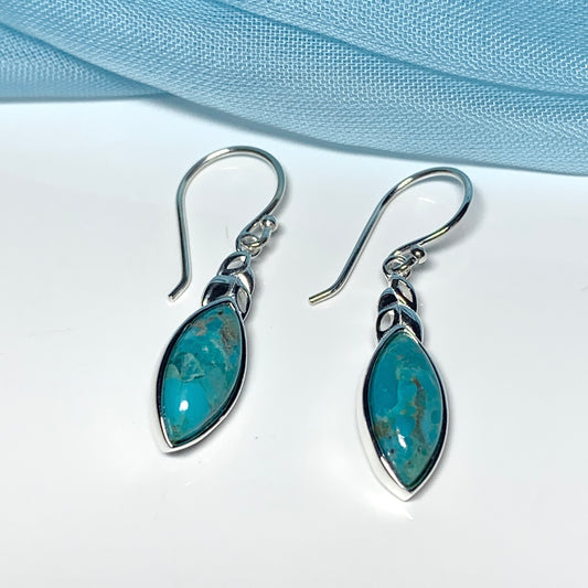 Turquoise earrings drop marquise cut sterling silver