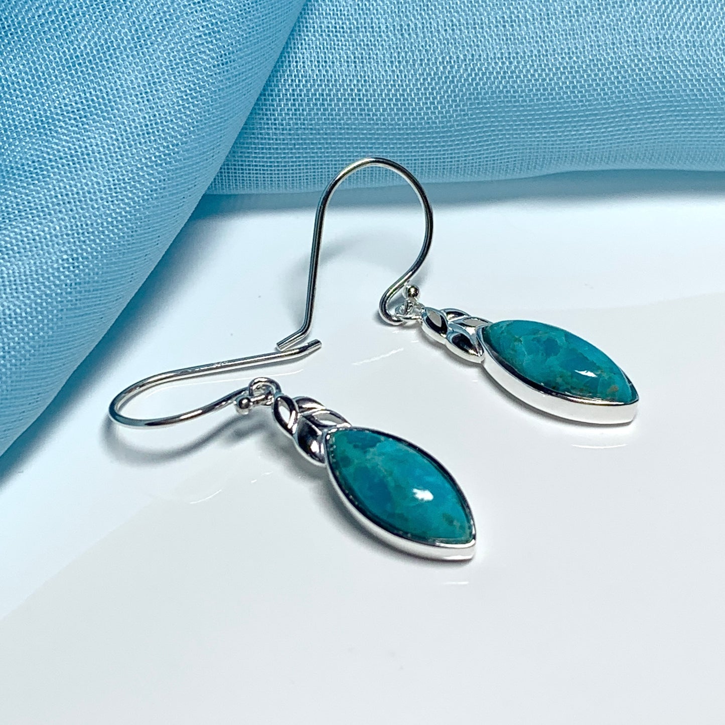 Turquoise earrings drop sterling silver marquise cut