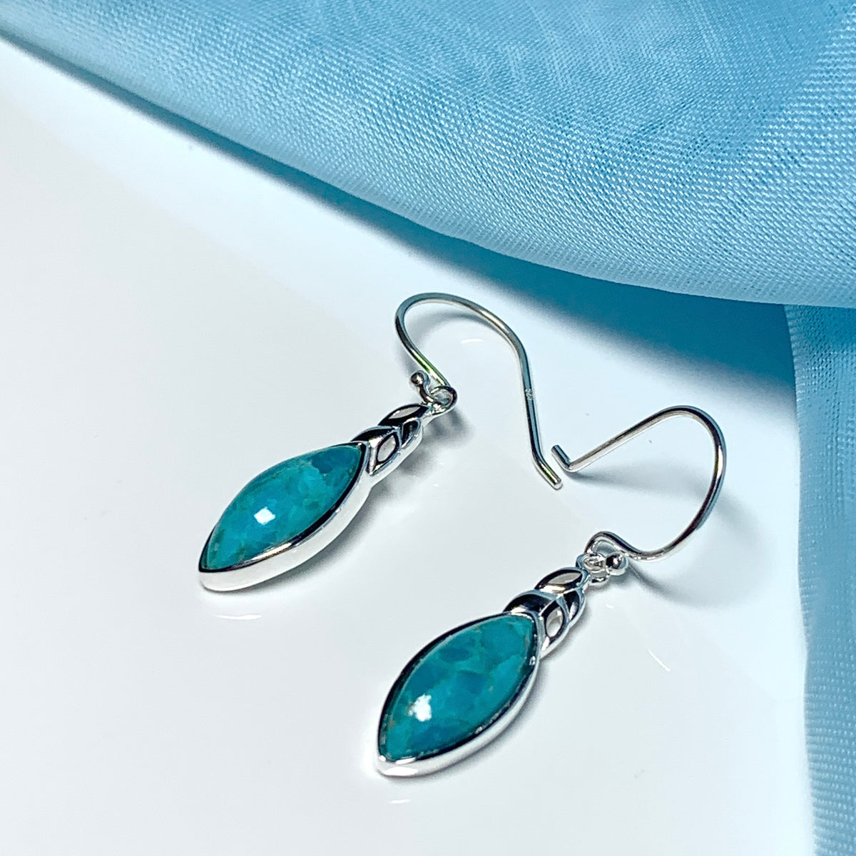 Turquoise earrings drop sterling silver marquise cut
