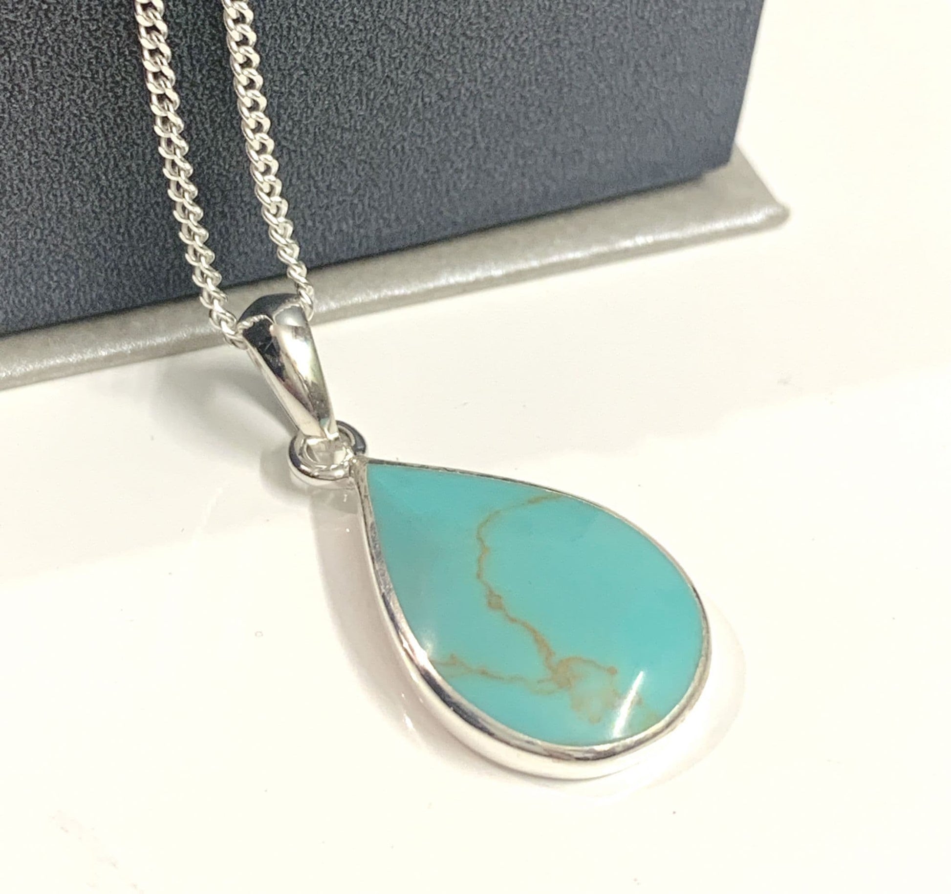 Sterling Silver Turquoise Pear Cut Necklace Pendant