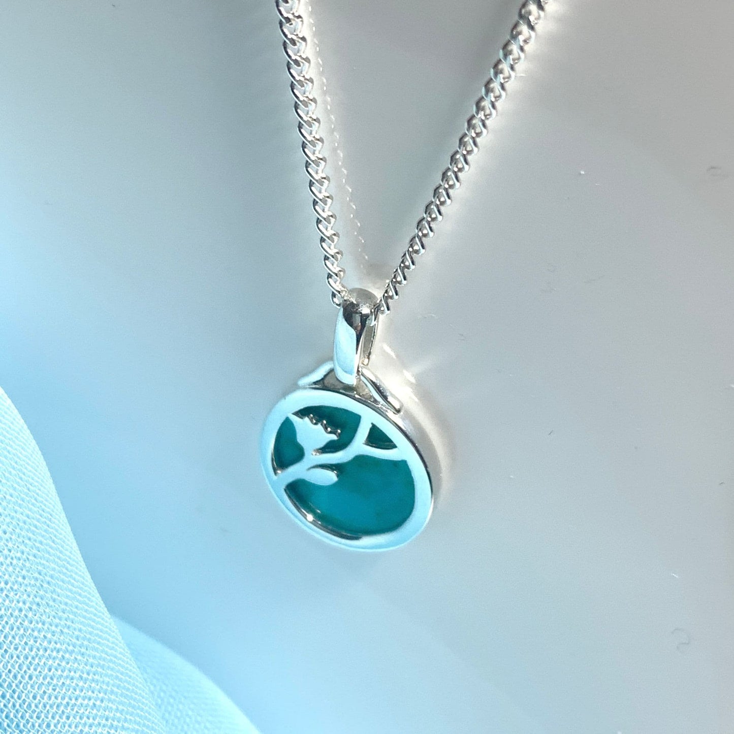 Round turquoise sterling silver necklace