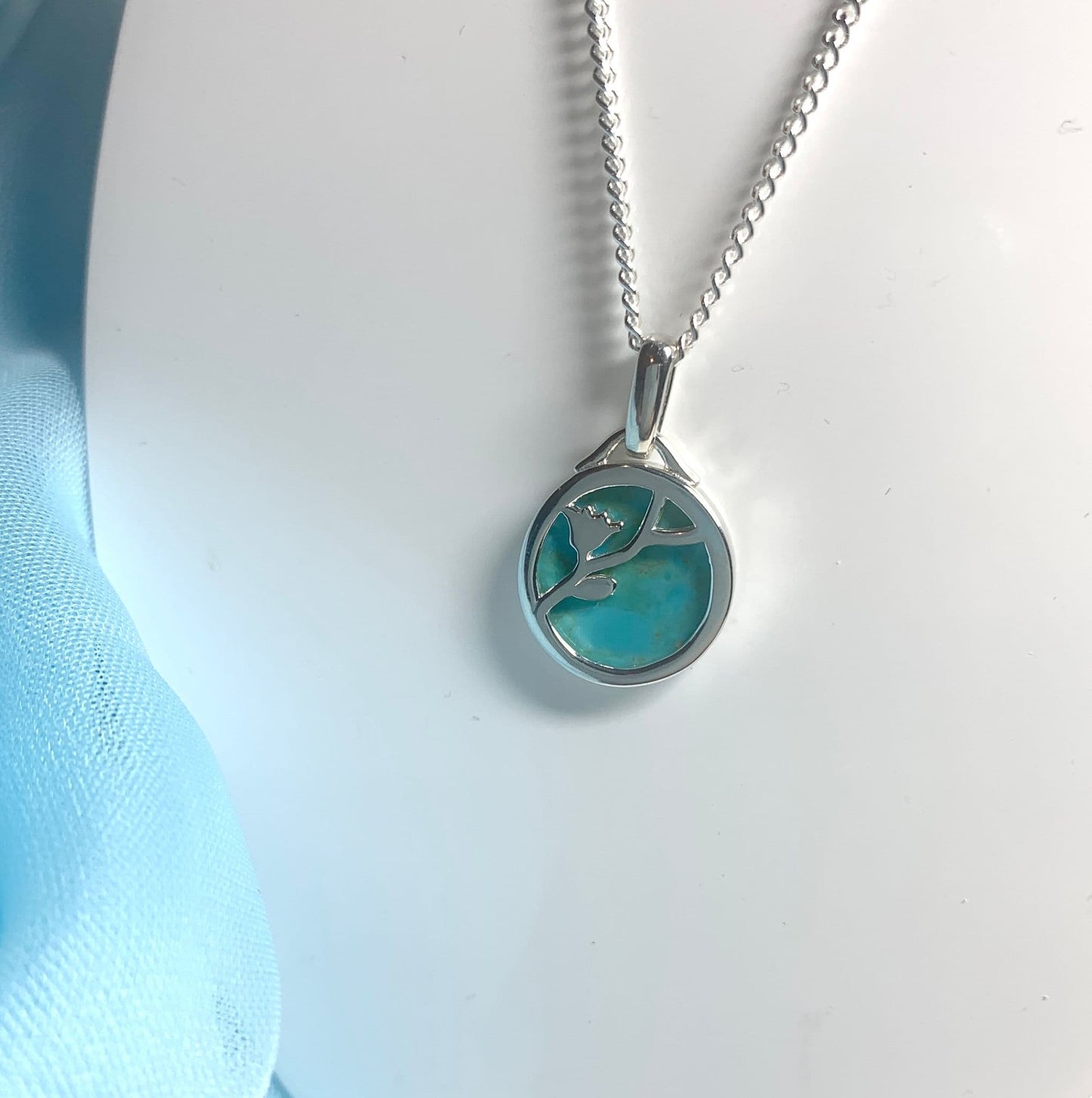 Round turquoise sterling silver necklace