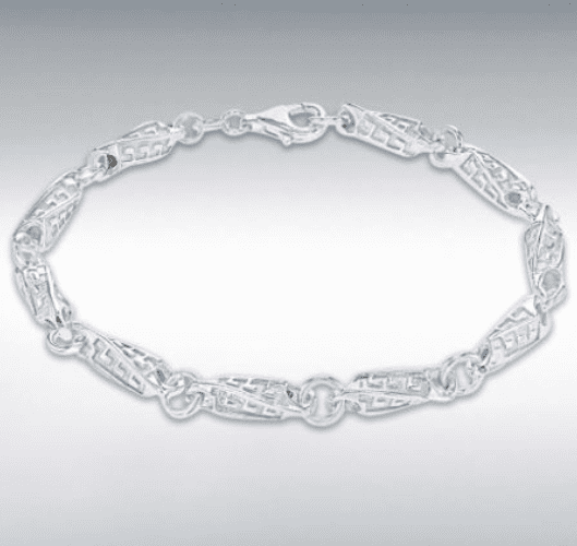 Twisted Patterned Link Ladies Polished Sterling Silver Bracelet