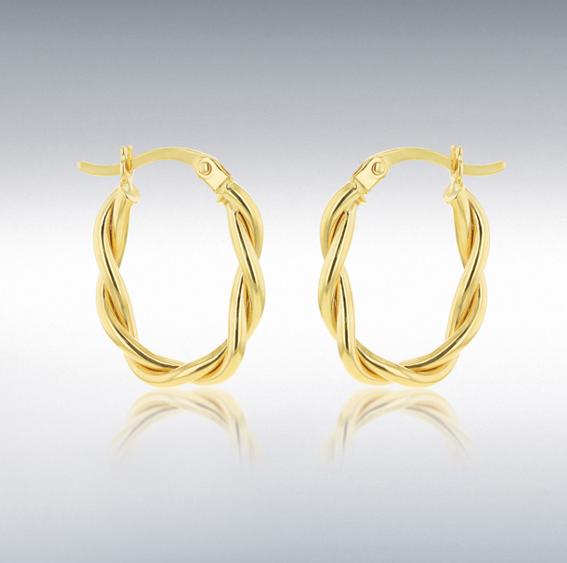 Oval hoop earrings yellow gold twisted