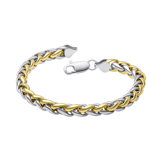 Men's heavy solid bracelet two tone stainless steel & gold plated 8.25 inch