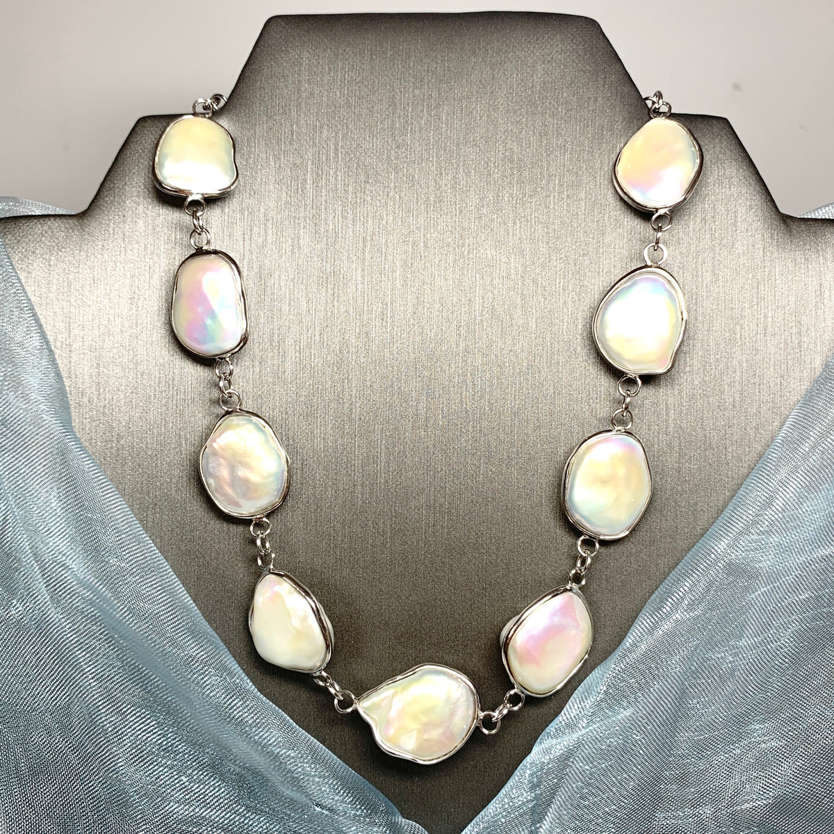 Very large real freshwater cultured pearl single row fancy necklace
