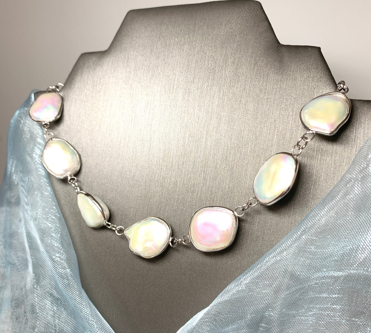 Very large real freshwater cultured pearl single row fancy necklace row