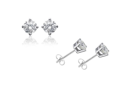 White Gold Diamond Stud Earrings Single Stone Claw Setting 10 Points