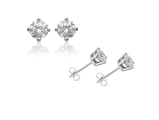 White Gold Diamond Stud Earrings Single Stone Claw Setting 40 Points