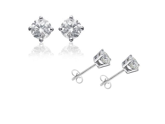 White Gold Diamond Stud Earrings Single Stone Claw Setting 50 Points
