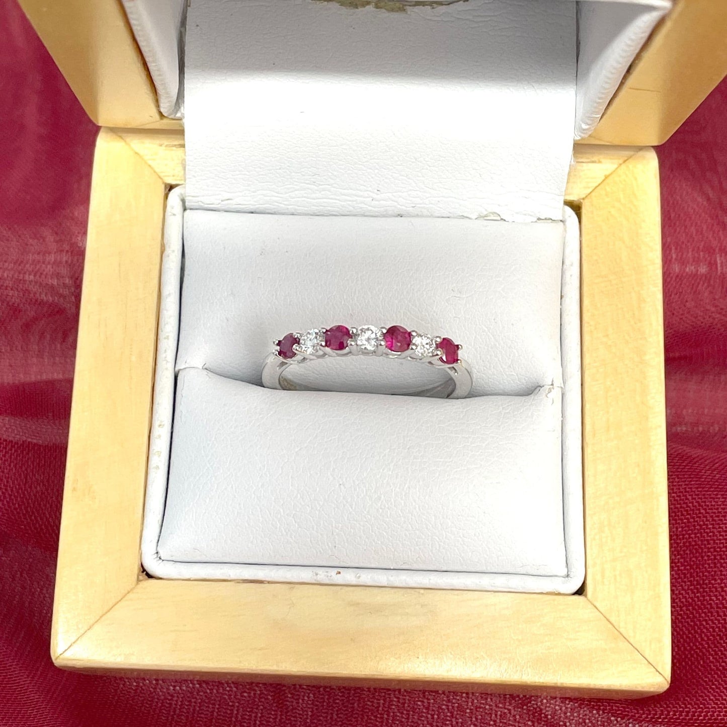 White Gold Round Ruby And Diamond Claw Set Eternity Ring