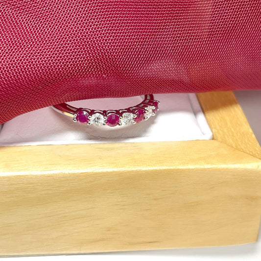 White Gold Round Ruby And Diamond Claw Set Eternity Ring