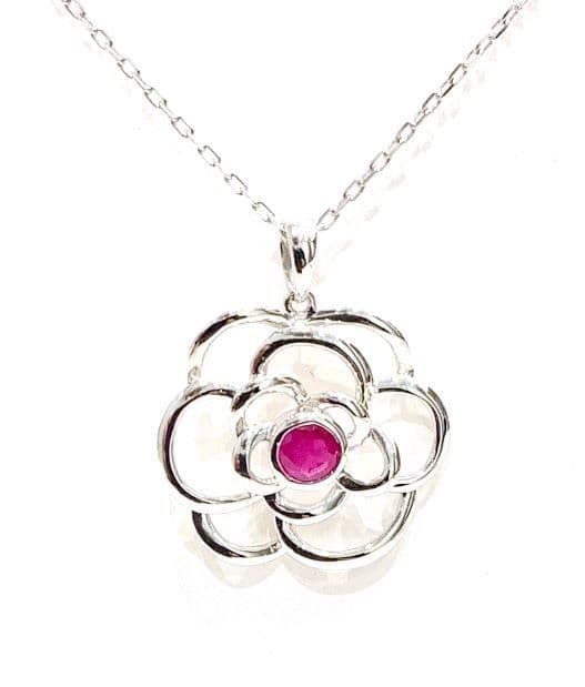 White gold real red ruby set round necklace