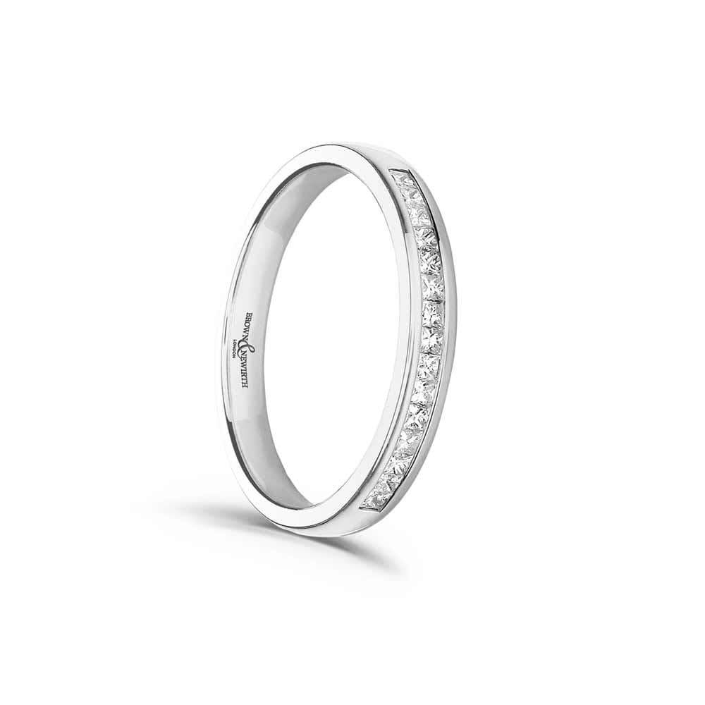 White gold square princess cut eternity ring diamond channel set 20 points