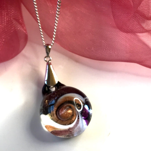 White, brown, black, copper tone real Murano glass necklace pendant