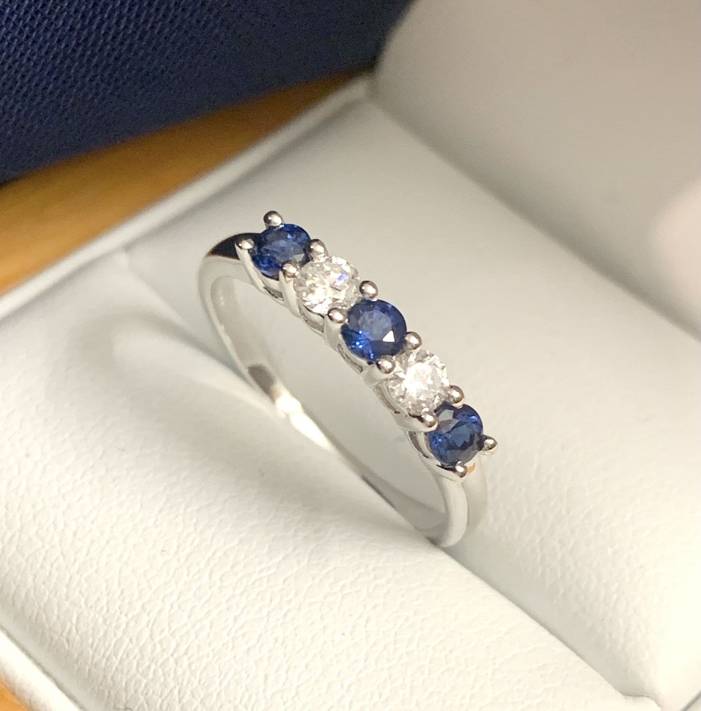 Blue Sapphire And Diamond Claw Set Eternity Ring White Gold