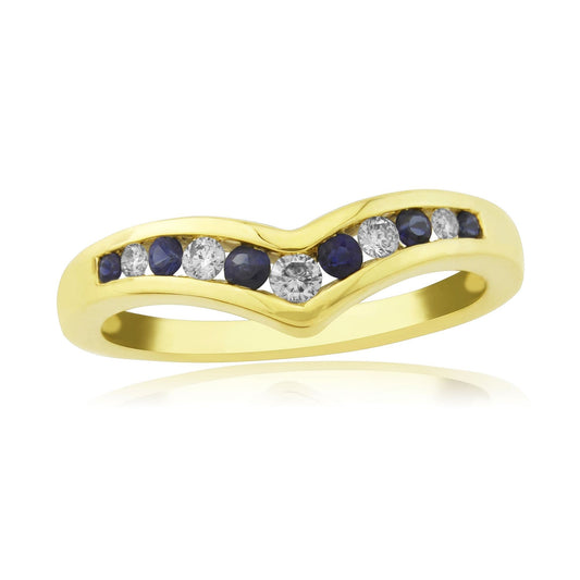 Wishbone Sapphire And Diamond Yellow Channel Set Gold Ring