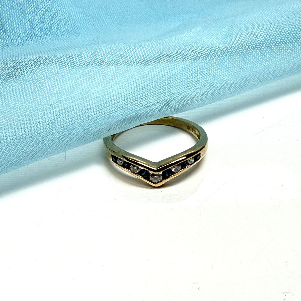 Wishbone Sapphire And Diamond Yellow Channel Set Gold Ring