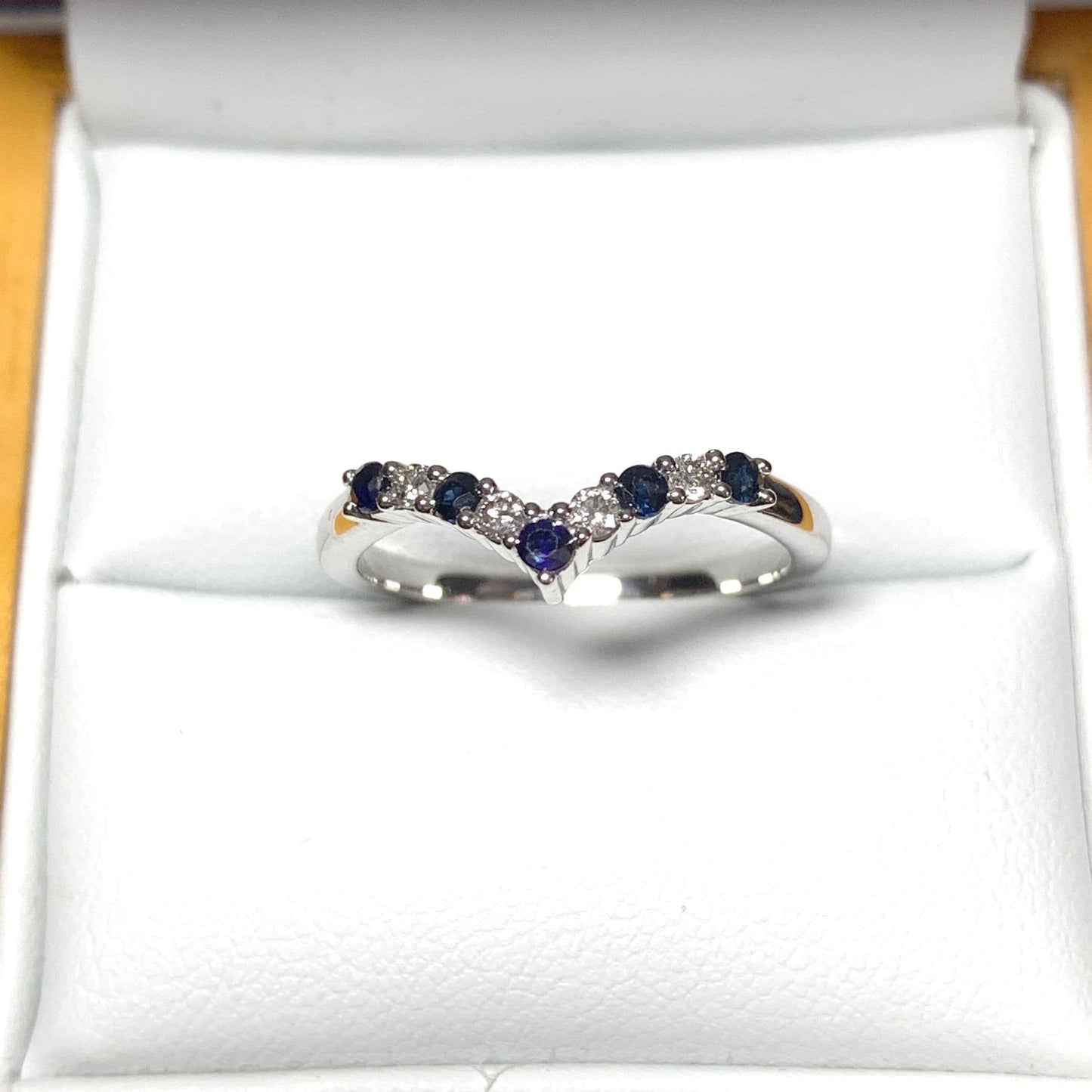 White Gold Sapphire And Diamond Wishbone Ring