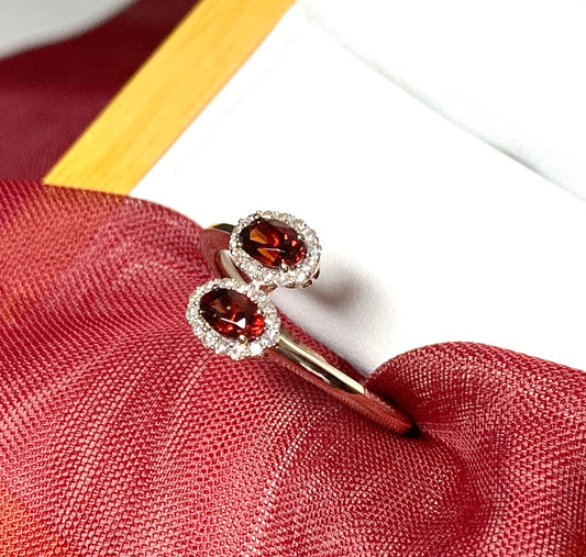 Yellow Gold Crossover Twist Garnet And Diamond Oval Cluster Ring