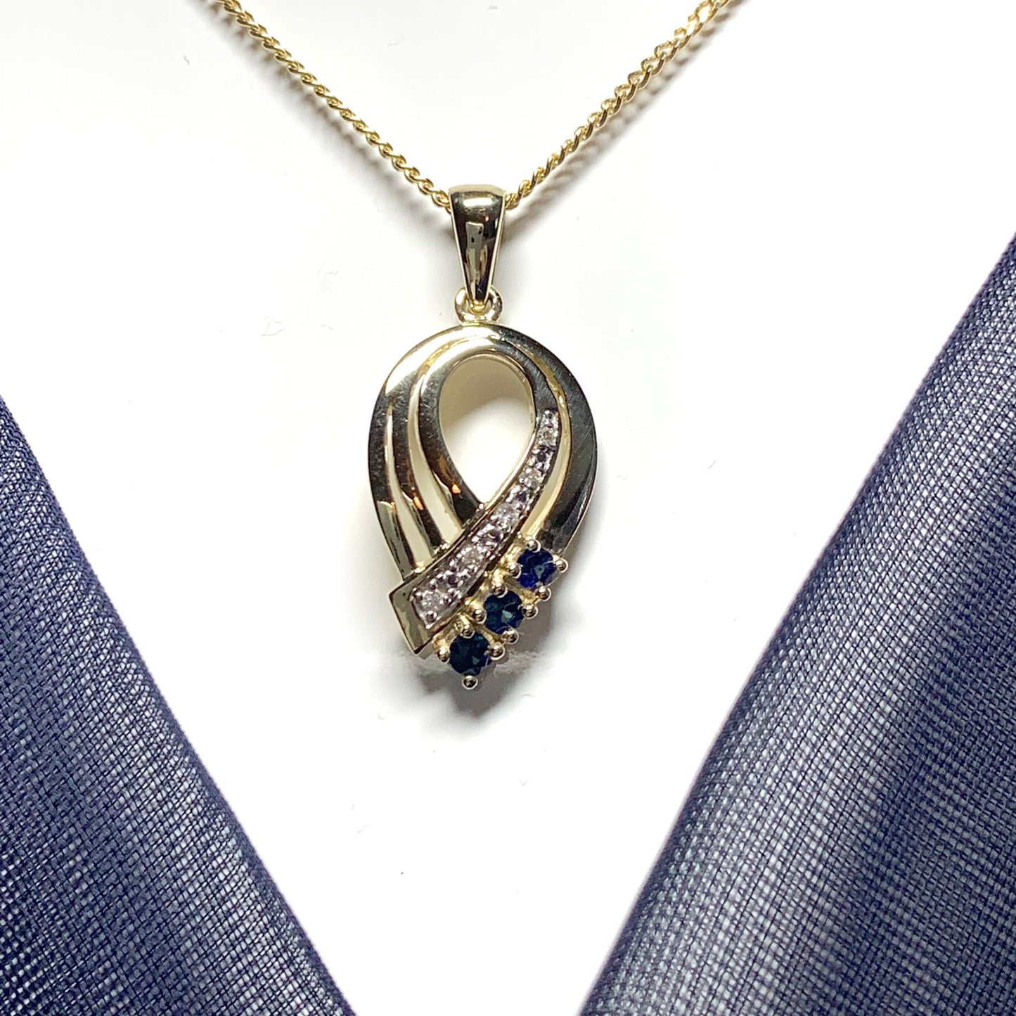 Yellow Gold Fancy Pierced Sapphire And Diamond Necklace